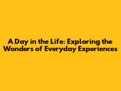 A Day in the Life: Exploring the Wonders of Everyday Experiences