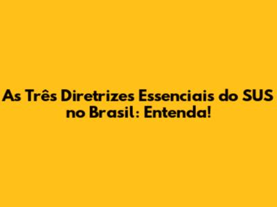 As Três Diretrizes Essenciais do SUS no Brasil: Entenda!