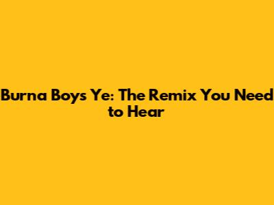 Burna Boy's 'Ye': The Remix You Need to Hear