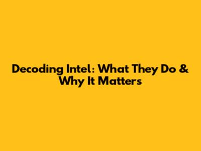 Decoding Intel: What They Do & Why It Matters