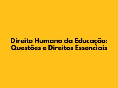 Direito Humano da Educação: Questões e Direitos Essenciais