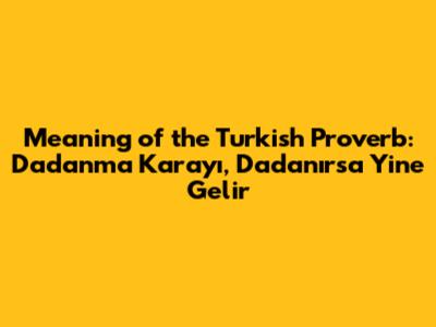 Meaning of the Turkish Proverb: 'Dadanma Karayı, Dadanırsa Yine Gelir'