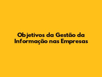 Objetivos da Gestão da Informação nas Empresas