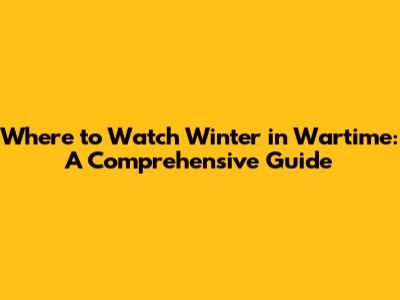 Where to Watch 'Winter in Wartime': A Comprehensive Guide